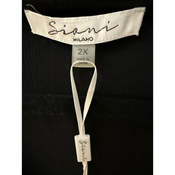 Sioni Milano Black Top With Tassel Fringe Sheer Detailed Sleeves Size 2X New - Picture 4 of 6